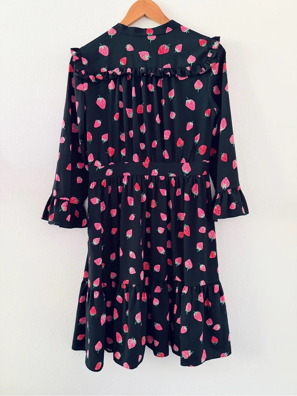 Kate Spade Black Long Sleeve Tossed Berry Shirtdress Strawberry